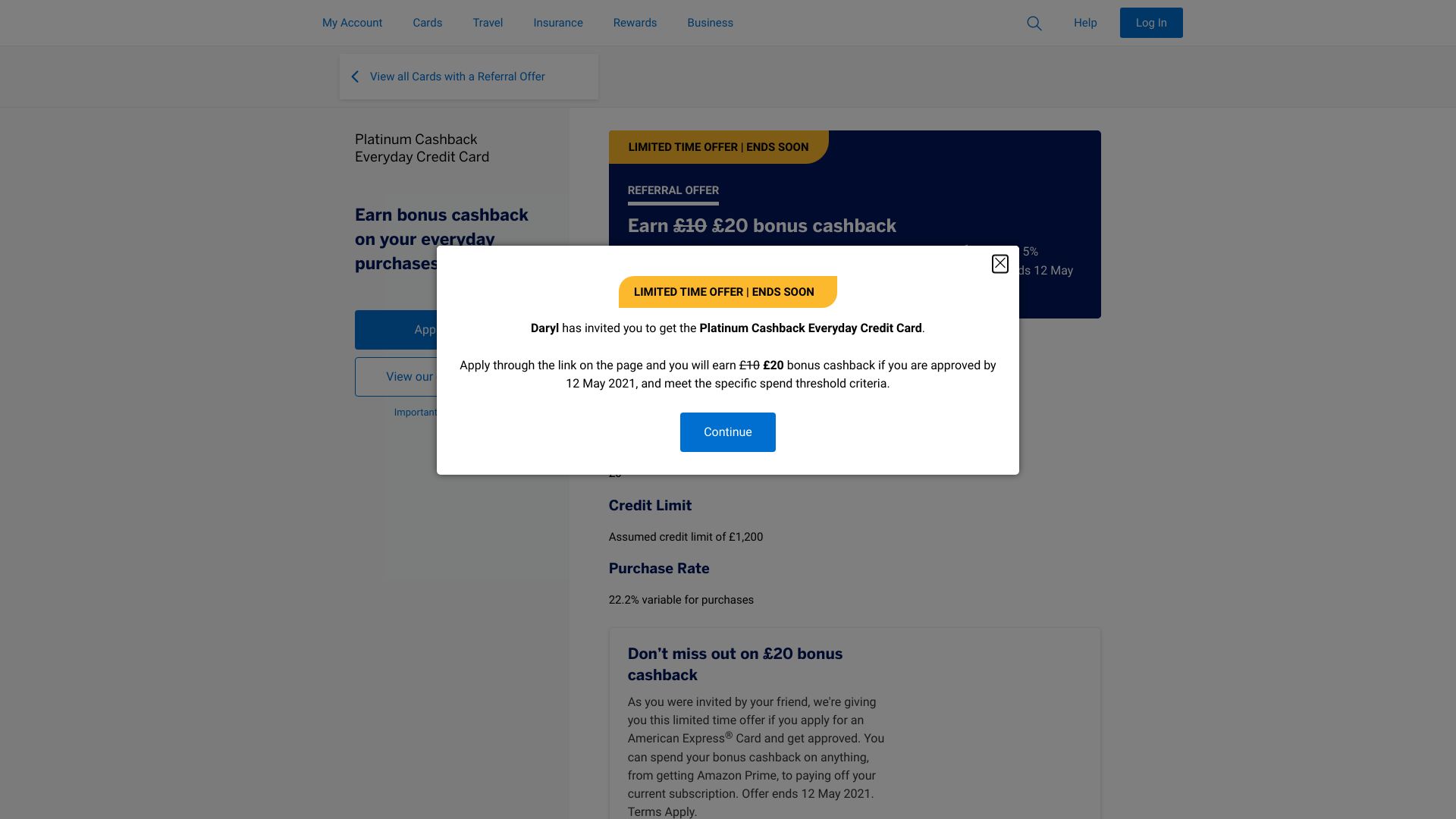 American Express screenshot