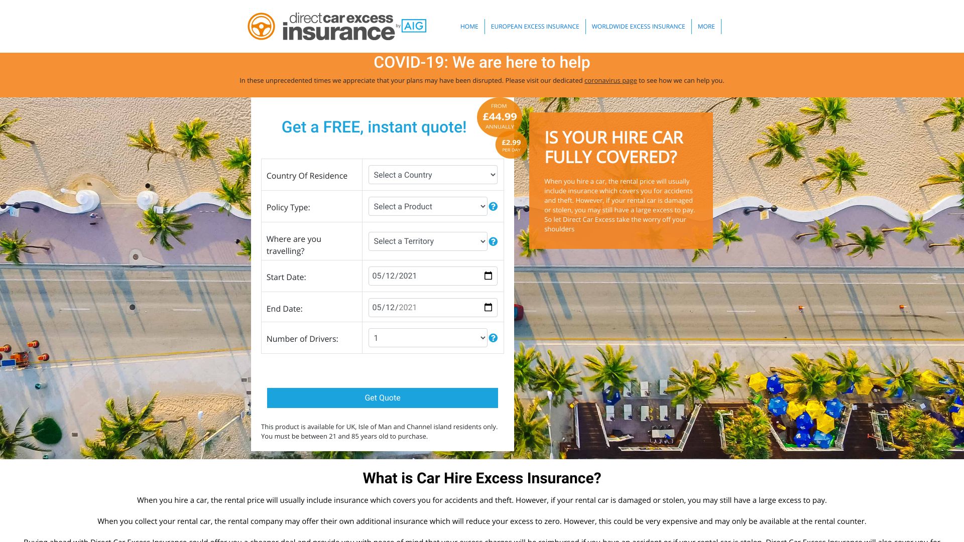 Direct Car Excess Insurance screenshot